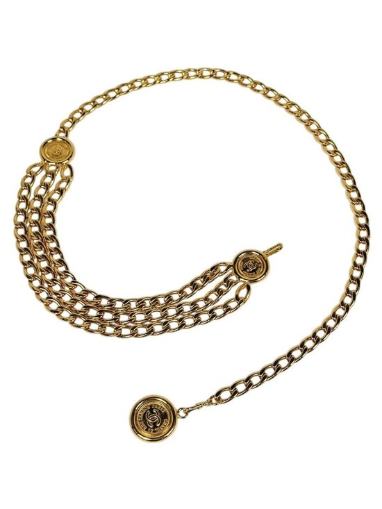 Chanel CC Logo Chain Belt Triple Strand Gold Plated